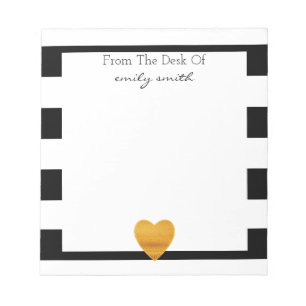 Modern zwart-wit Stripe Gold Foil hart Notitieblok