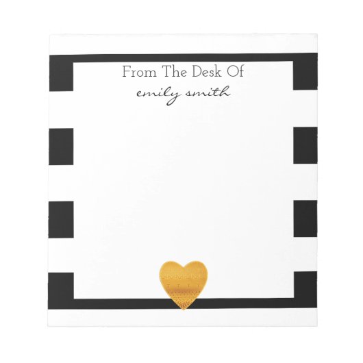 Modern zwart-wit Stripe Gold Foil hart Notitieblok (Voorkant)