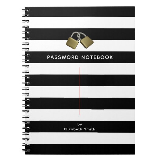 Modern zwart wit Stripes wachtwoord Notitieboek (Voorkant)