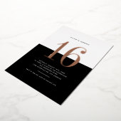 Modern Zwart-wit Sweet 16 Roos goudfolie Folie Uitnodiging (Gedraaid)