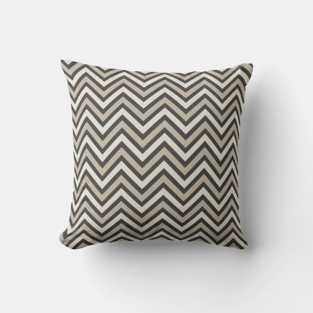 Modern zwart wit taupe chevron patroon kussen (Voorkant)
