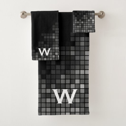 Modern zwart-wit tegelpatroon bad handdoek (Insitu)