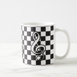 Modern zwart-wit Treble Clef op checkboard Koffiemok