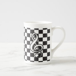 Modern zwart-wit Treble Clef op checkboard Porselein Kop