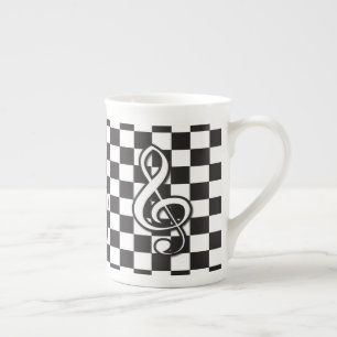Modern zwart-wit Treble Clef op checkboard Porselein Kop