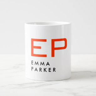 Modern zwart wit trendy rood monogram grote koffiekop