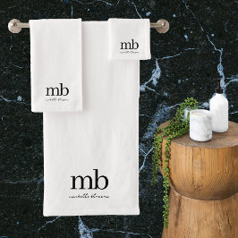 Modern Zwart Wit Trendy Script Initiaal Monogram Bad Handdoek