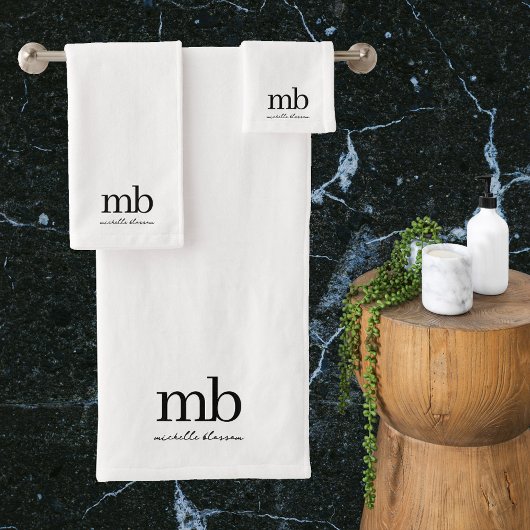Modern Zwart Wit Trendy Script Initiaal Monogram Bad Handdoek