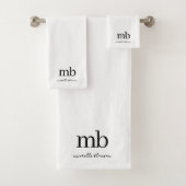 Modern Zwart Wit Trendy Script Initiaal Monogram Bad Handdoek (Insitu)