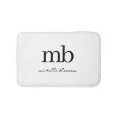 Modern Zwart Wit Trendy Script Initiaal Monogram Badmat (Voorkant)