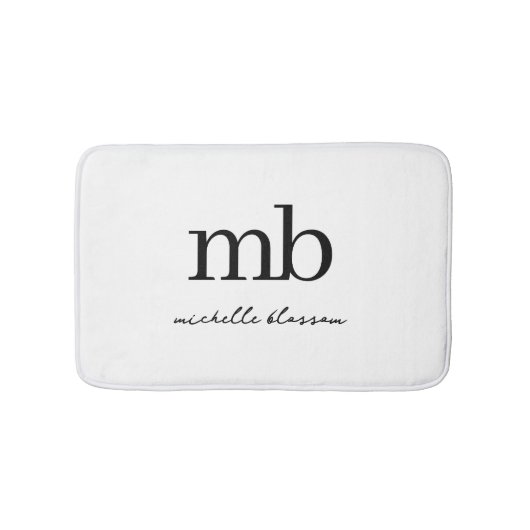 Modern Zwart Wit Trendy Script Initiaal Monogram Badmat (Voorkant)