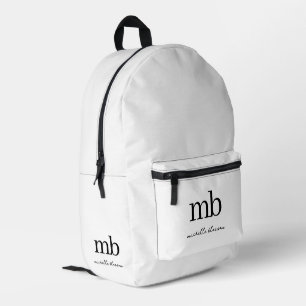 Modern Zwart Wit Trendy Script Initiaal Monogram Bedrukte Rugzak
