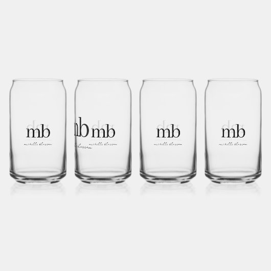 Modern Zwart Wit Trendy Script Initiaal Monogram Blikvorm Glas (Achterkant)