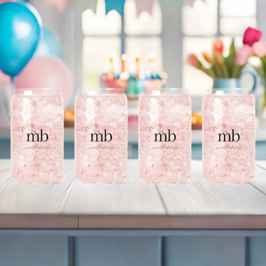 Modern Zwart Wit Trendy Script Initiaal Monogram Blikvorm Glas (Insitu (Baby Shower))