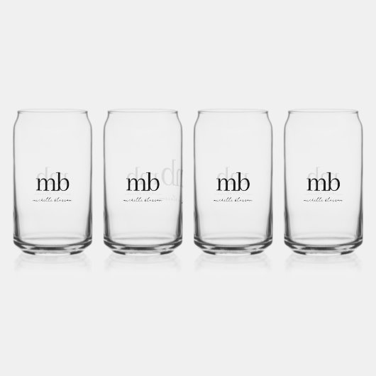 Modern Zwart Wit Trendy Script Initiaal Monogram Blikvorm Glas (Voorkant)
