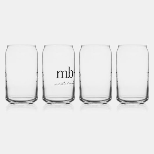 Modern Zwart Wit Trendy Script Initiaal Monogram Blikvorm Glas (Links)