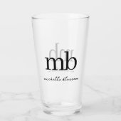 Modern Zwart Wit Trendy Script Initiaal Monogram Glas (Achterkant)