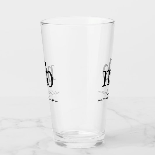 Modern Zwart Wit Trendy Script Initiaal Monogram Glas (Rechts)