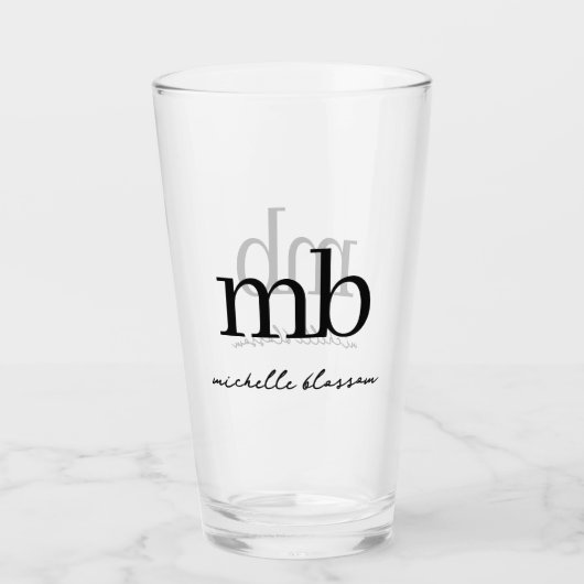 Modern Zwart Wit Trendy Script Initiaal Monogram Glas (Voorkant)