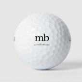 Modern Zwart Wit Trendy Script Initiaal Monogram Golfballen (Voorkant)