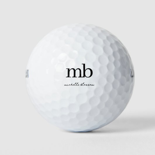 Modern Zwart Wit Trendy Script Initiaal Monogram Golfballen (Voorkant)