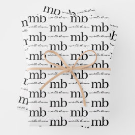 Modern Zwart Wit Trendy Script Initiaal Monogram Inpakpapier Vel