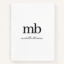 Modern zwart-wit trendy script initiaal monogram notitieboek