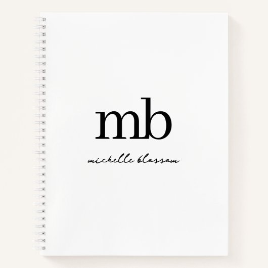 Modern Zwart Wit Trendy Script Initiaal Monogram Notitieboek (Voorkant)