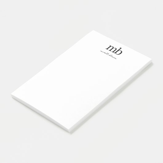 Modern Zwart Wit Trendy Script Initiaal Monogram Post-it® Notes (Schuin)