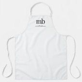Modern Zwart Wit Trendy Script Initiaal Monogram Schort (Voorkant)