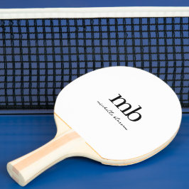 Modern Zwart Wit Trendy Script Initiaal Monogram Tafeltennisbatje