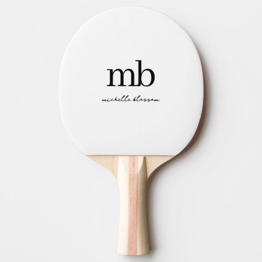 Modern Zwart Wit Trendy Script Initiaal Monogram Tafeltennisbatje (Voorkant)