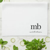 Modern Zwart Wit Trendy Script Initiaal Monogram Theedoek (Gevouwen)