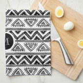 Modern zwart-wit tribaal geometrisch patroon theedoek (Quarter Fold)