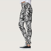 Modern Zwart Wit Tropisch Bladpatroonontwerp Leggings (Links)