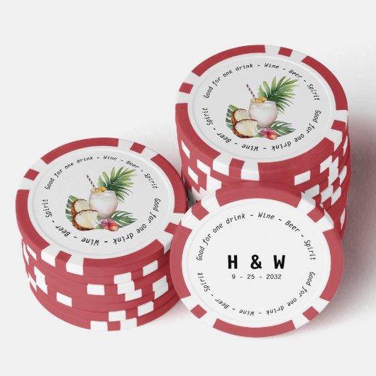 Modern Zwart Wit Tropische Drink Voucher Bruiloft Poker Chips (Opstapeling)