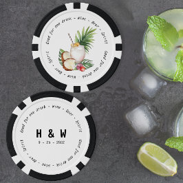Modern Zwart Wit Tropische Drink Voucher Bruiloft Poker Chips