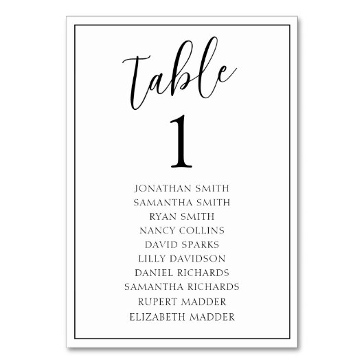 Modern Zwart & Wit Trouwtafel Nummer Kaart (Achterkant)
