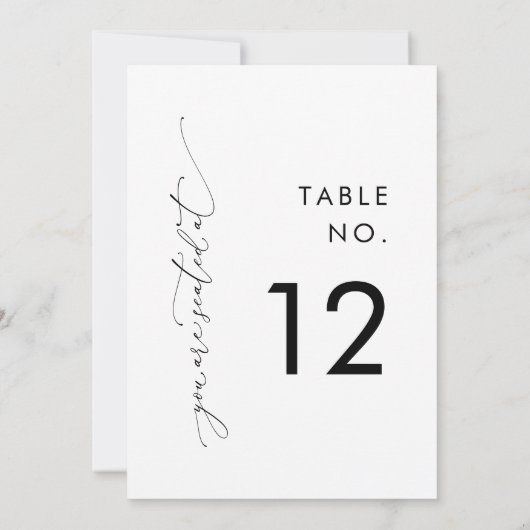 Modern Zwart & Wit Trouwtafel Nummer Kaarten (Achterkant)