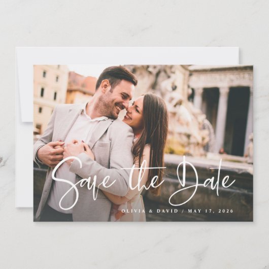 Modern Zwart-wit | Twee foto- en QR-code Save The Date (Voorkant)