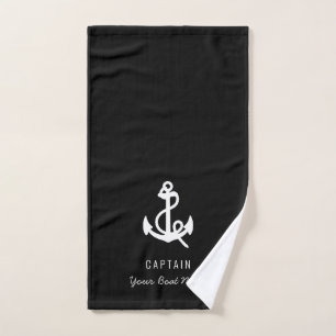 Modern zwart wit Uw Boot Naam Anker Handdoek