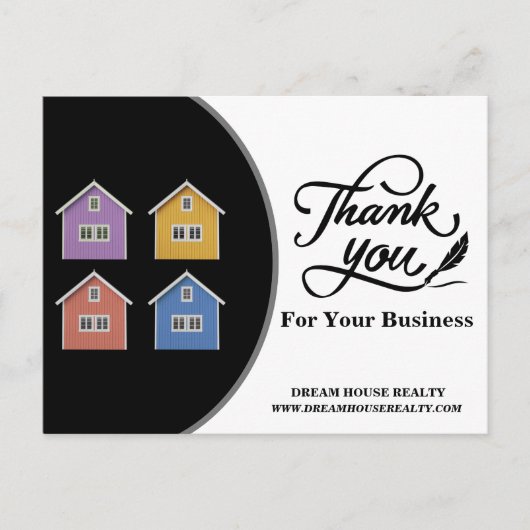 Modern Zwart & Wit Vastgoedagent Bedankt   Briefkaart (Voorkant)