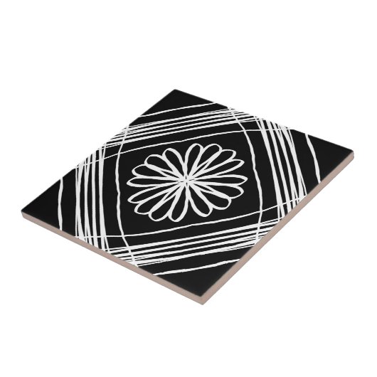 Modern zwart wit ventilatorpatroon tegeltje (Zijkant)