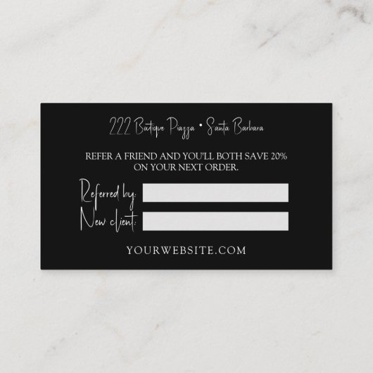 Modern Zwart Wit Verwijs een Vriend Verwijzing Kaa (Achterkant)