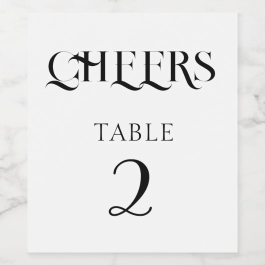 Modern Zwart-wit Vet Trouwtafel Nummer Wijn Etiket (Enkel label)