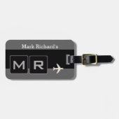 Modern zwart-wit vliegtuigreizen bagagelabel (Voorkant horizontaal)