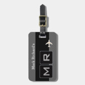 Modern zwart-wit vliegtuigreizen bagagelabel (Voorkant verticaal)