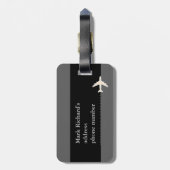 Modern zwart-wit vliegtuigreizen bagagelabel (Achterkant verticaal)