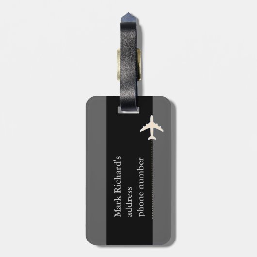 Modern zwart-wit vliegtuigreizen bagagelabel (Achterkant verticaal)