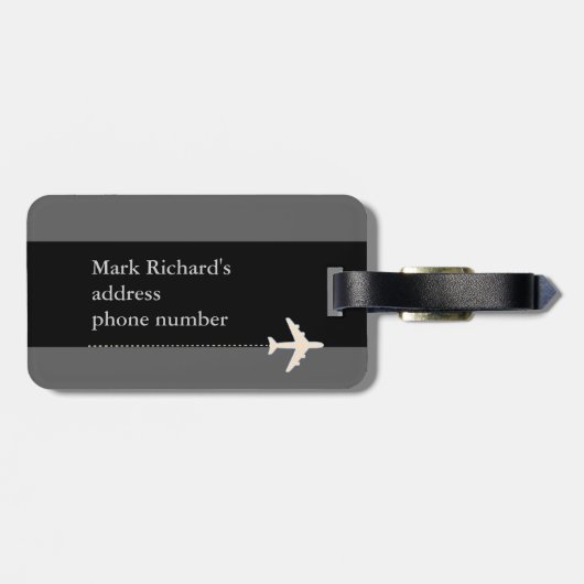 Modern zwart-wit vliegtuigreizen bagagelabel (Achterkant horizontaal)